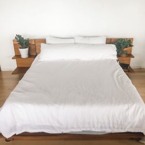 Queen White Linen Duvet Cover Set